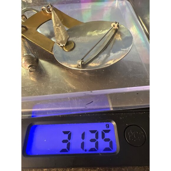 Vintage Baer SF Brooch Silver Copper Brass Ethnic Greek Keys Kinetic Brutalist - Picture 5 of 8